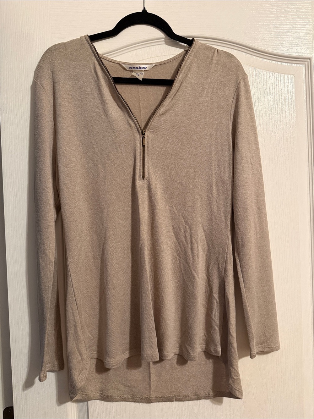 Peter Nygard Taupe Half-Zip Long Sleeve Top